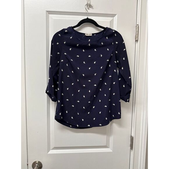 Everly Elephant print Navy blouse work suiting size S - Picture 1 of 4